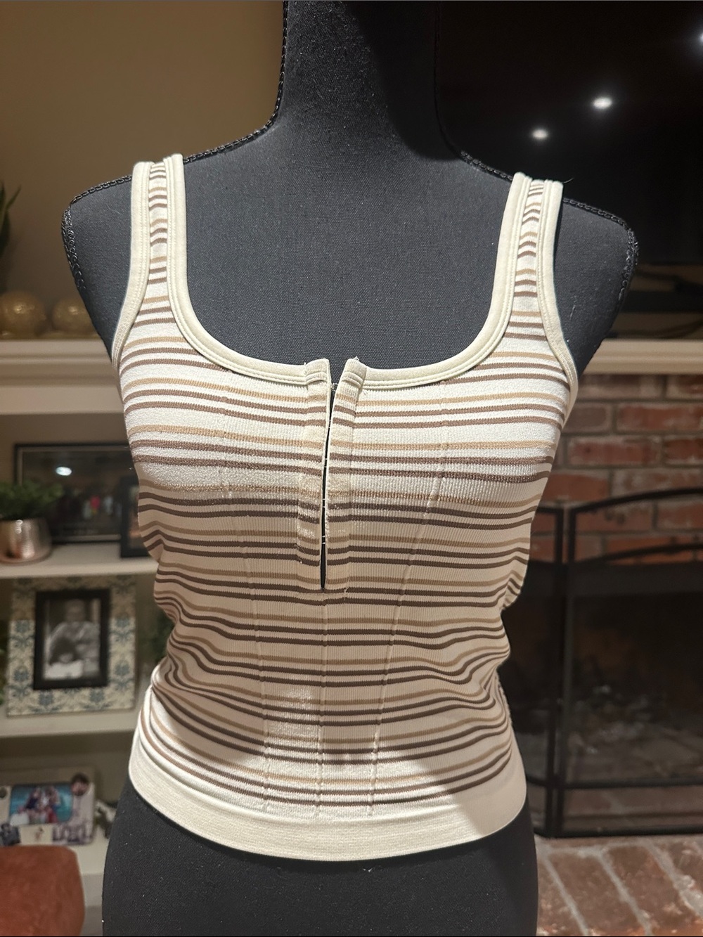 Striped Scoop Neck Tank Top in Cream and Brown